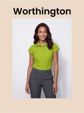 Worthington Lime Short-Sleeve Button-Down Shirt Size Medium NWOT